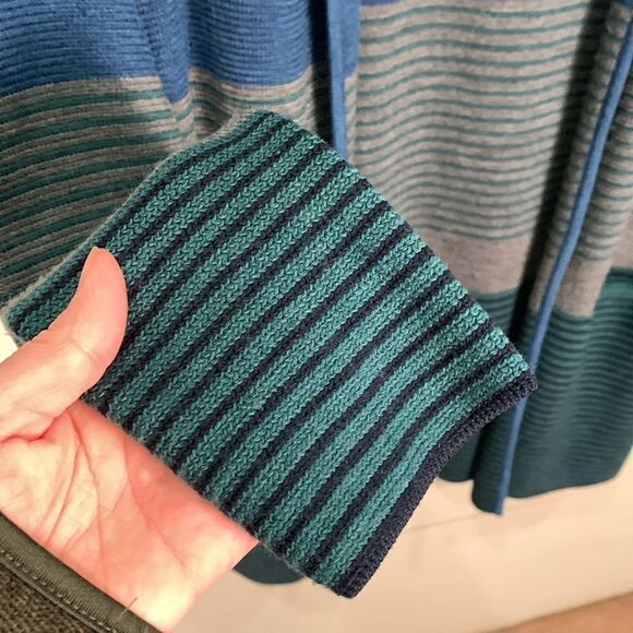 Talbots 100% merino wool striped open front long line cardigan petite small - Picture 5 of 8